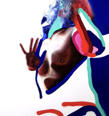 Kunst von Ablinger nackter Oberkörper mit ausgestreckter Hand