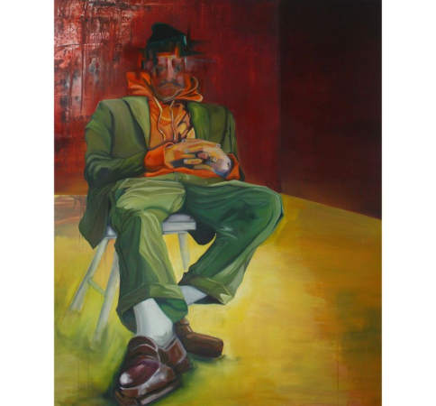 Gemälde von Mann im Anzug auf Sessel