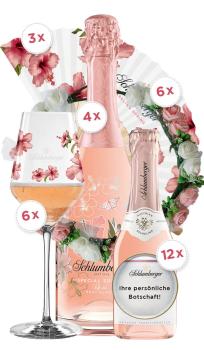 Schlumberger Bachelorette Paket mit Spring Edition, Spring Gläser, Spring Kranz, und Rosé Brut Piccolo Flaschen