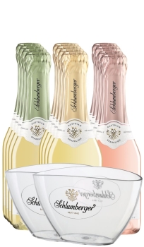 12 Flaschen 0,2L Schaumwein und zwei Piccolo Kühler