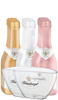12 Flaschen 0,2L Schaumwein und zwei Piccolo Kühler