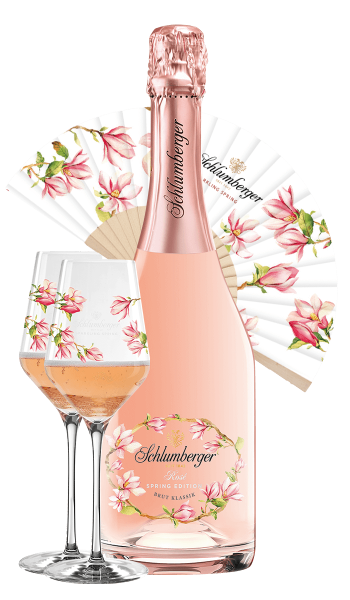 Schlumberger Rosé Spring Edition Brut Klassik im Sparkling Spring Paket mit Fächer und zwei Gläser