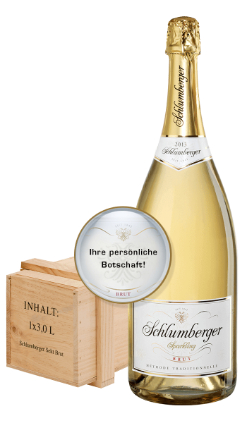 Schlumberger Sparkling Brut 3 Liter Flasche in Holzkiste mit persoanilsierbarem Etikett
