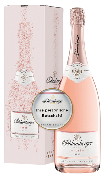 Schlumberger Rosé Brut in Geschenkverpackung mit personalisierbarem Etikett in der 1,5L Magnum Flasche