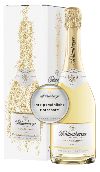 Schlumberger Sparkling Brut 0,75 Liter Flasche in Geschenkverpackung mit personalisiertem Etikett
