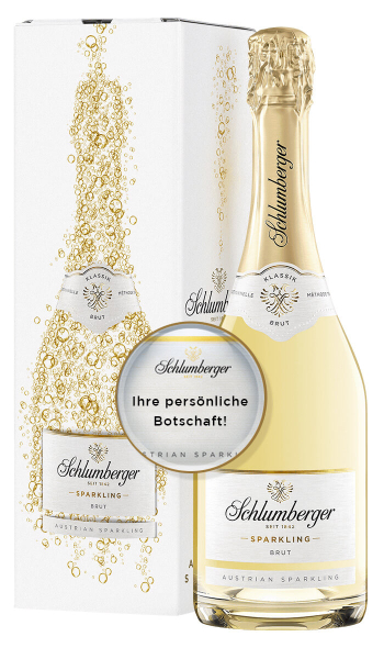 Schlumberger Sparkling Brut 0,75 Liter Flasche in Geschenkverpackung mit personalisiertem Etikett