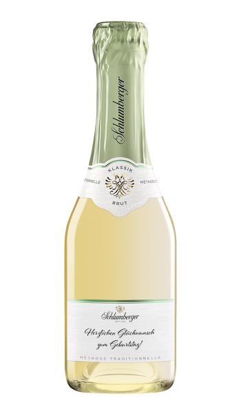Grüner Veltliner Brut Personalisierbar 0,2L personalisiert mit Schrift geschwungen