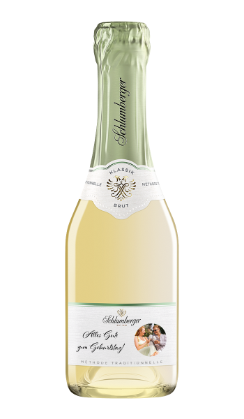 Grüner Veltliner Brut Personalisierbar 0,2L personalisiert mit Schrift & Bild geschwungen
