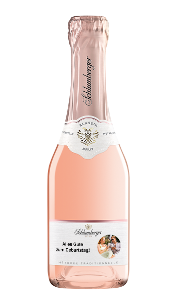 Schlumberger Rose 0,2L personalisiert mit geradliniger Schrift und Bild