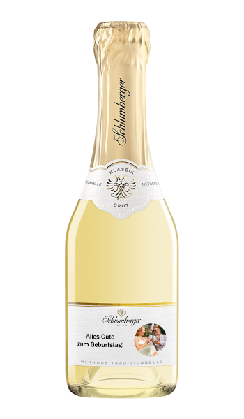 Schlumberger Sparkling 0,2L personalisiert mit geschwungene Schrift und Bild