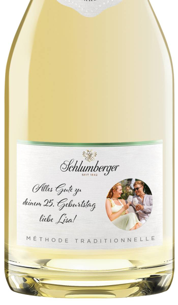 Bio Grüner Veltliner 0,75L personalisiert Bild & Schrift geschwungen - Detailansicht