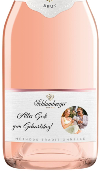 Schlumberger Rose 0,2L personalisiert Bild & Schrift geschwungen - Detailansicht