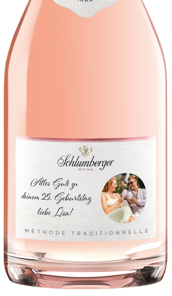 Schlumberger Rose 0,75L personalisiert Bild & Schrift geschwungen - Detailansicht