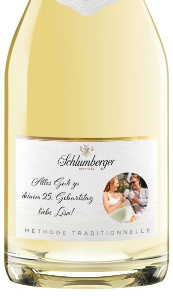Sparkling 0,75L personalisiert Bild & Schrift geschwungen - Detailansicht