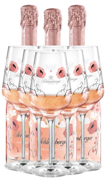Schlumberger Rosé Spring Edition Brut Klassik im Sparkling Spring Paket mit Flaschen und zwei Gläser