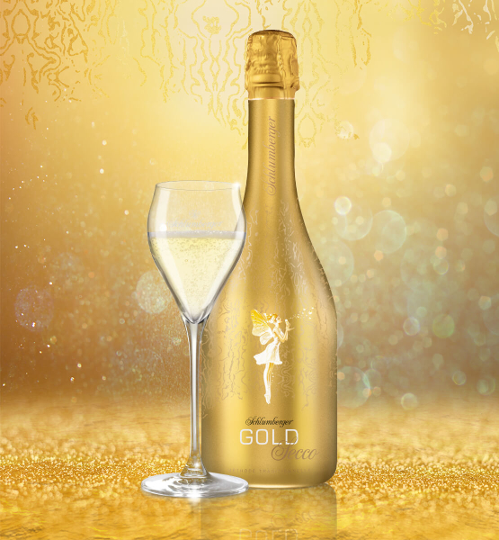 Schlumberger Gold Secco mit Sektglas Exklusiv